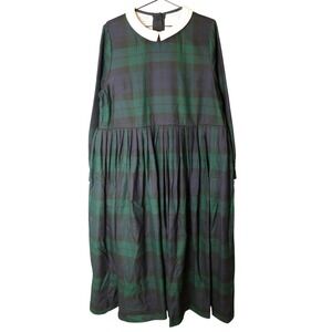 Cabbages & Roses Brigitte Dress Blackwatch Merino Wool Plaid Green Sz 16 NWT